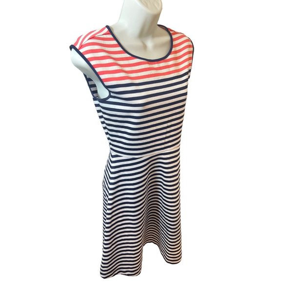 Draper James Striped Ponte Knit A Line Nassau Navy and Pink Mini Fit and Flare X - Picture 5 of 14